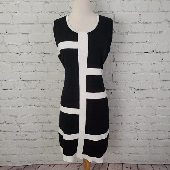 𝅺parkhurst Ribbed Dress Black White M - Picture 1 of 6